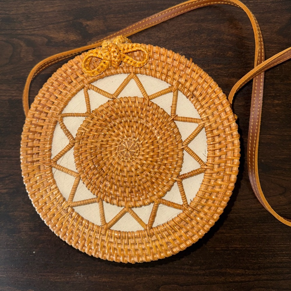 New Tan Rattan Crossbody Bag